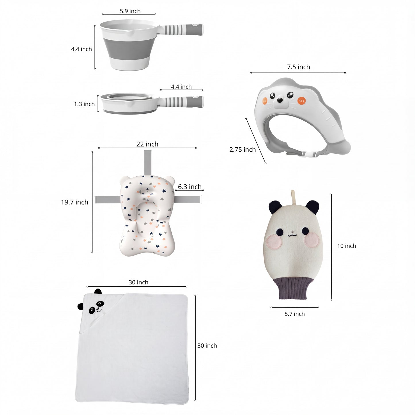 VASTIO™ Set de Bañera Plegable 6 en 1 para Bebé – Tina de Baño Plegable y Esenciales de Baño de Recién Nacido a Niño Pequeño (0-36 meses)