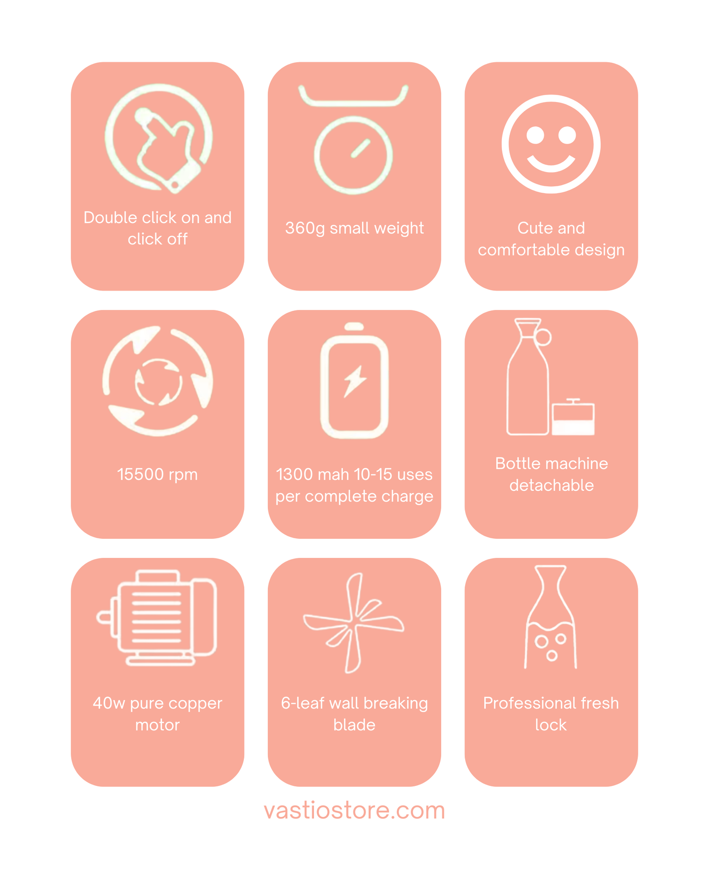 VASTIO ToGo Blender 350 ml – Portable Personal Smoothie Maker