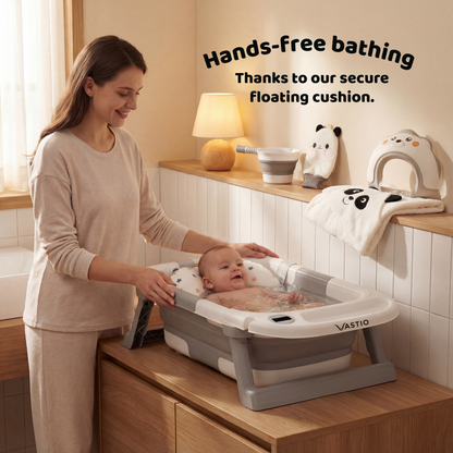 VASTIO™ 6-in-1 Collapsible Baby Bathtub Set – Foldable Baby Bath Tub & Bathing Essentials for Newborn to Toddler (0-36 months)
