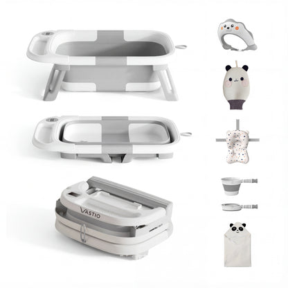 VASTIO™ 6-in-1 Collapsible Baby Bathtub Set – Foldable Baby Bath Tub & Bathing Essentials for Newborn to Toddler (0-36 months)