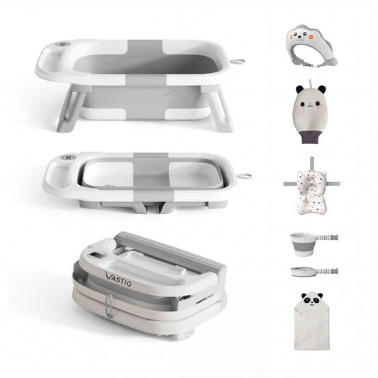 VASTIO™ Set de Bañera Plegable 6 en 1 para Bebé – Tina de Baño Plegable y Esenciales de Baño de Recién Nacido a Niño Pequeño (0-36 meses)