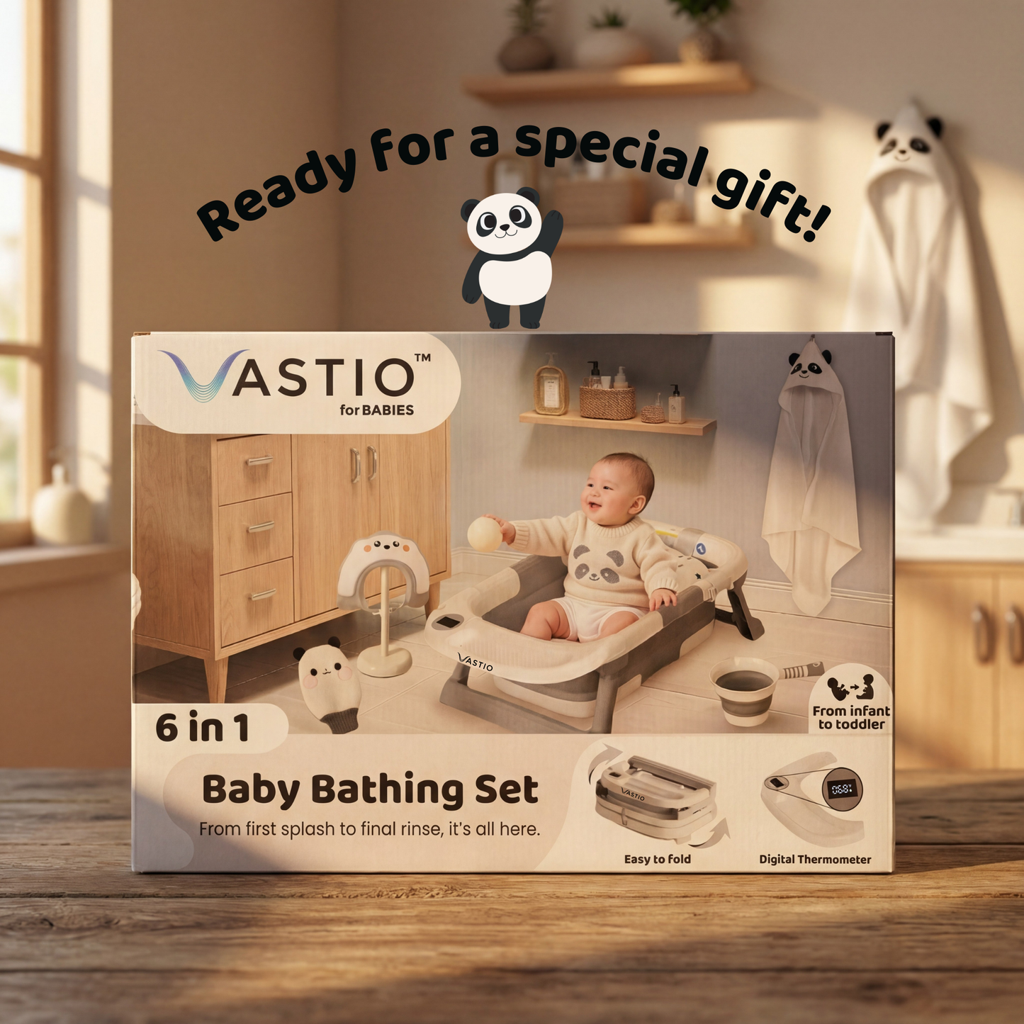VASTIO™ 6-in-1 Collapsible Baby Bathtub Set – Foldable Baby Bath Tub & Bathing Essentials for Newborn to Toddler (0-36 months)